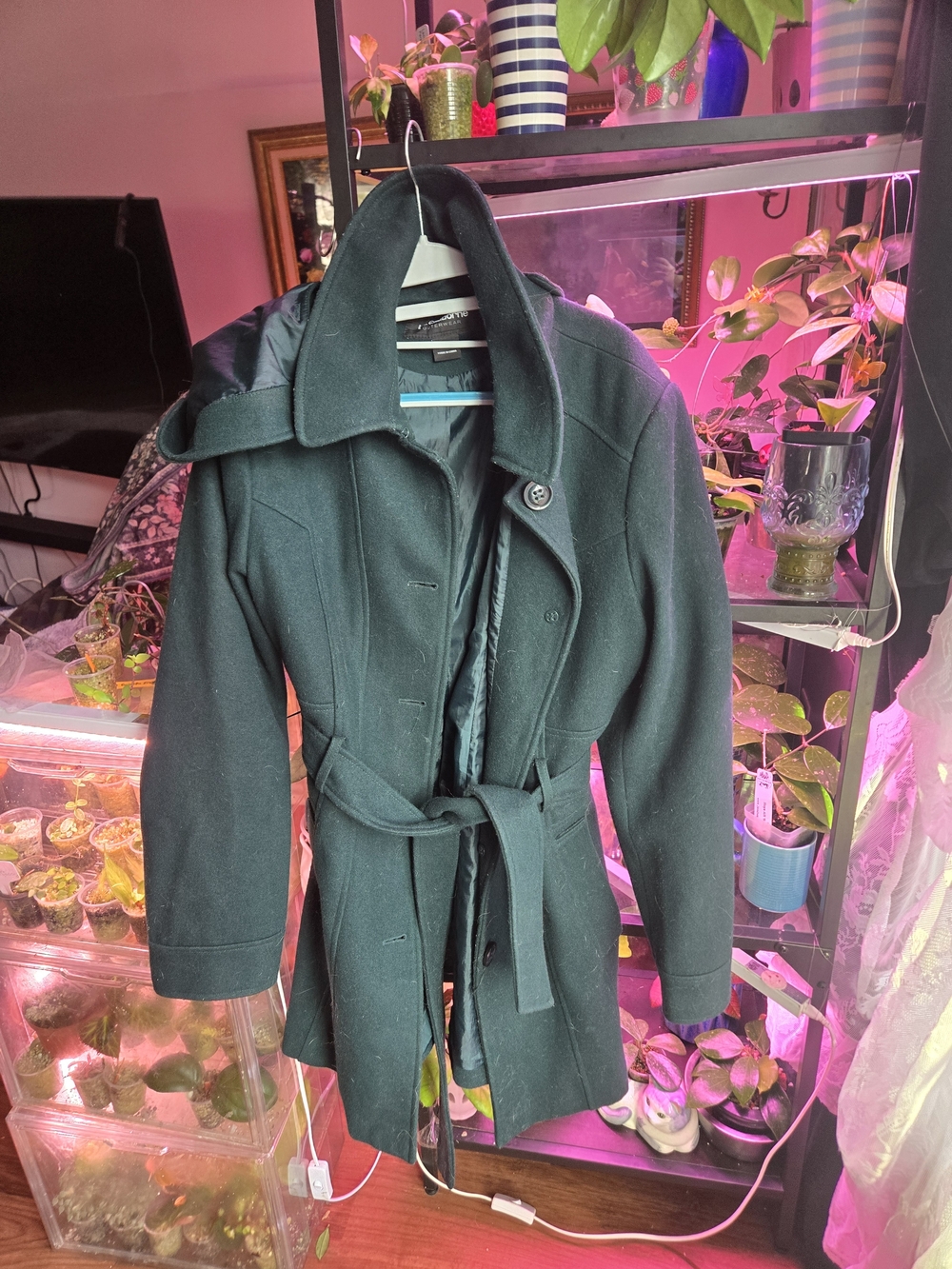Liz Claiborne Forest Green Belted Hooded Coat L